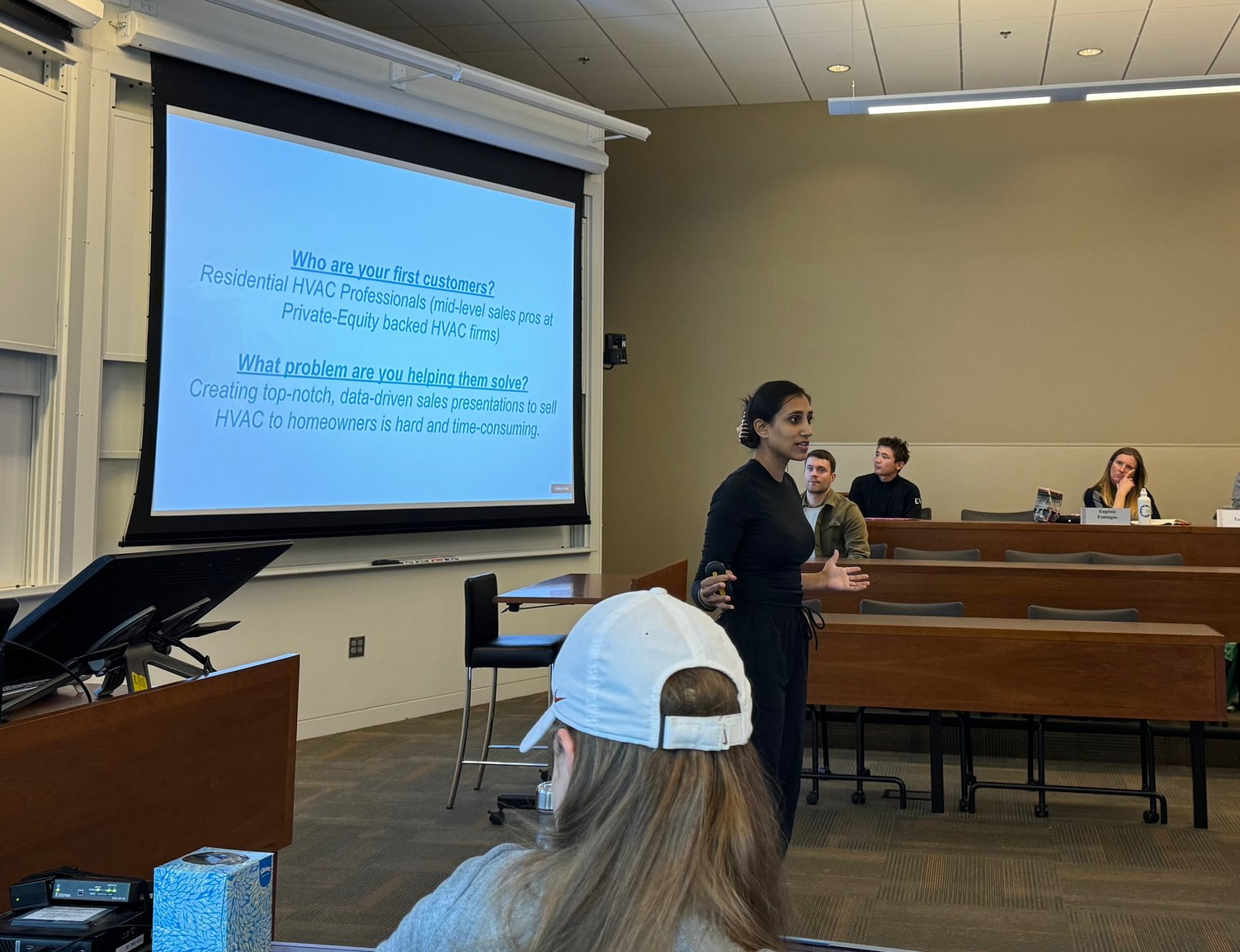 Student presenting in a Stanford Climate Ventures class